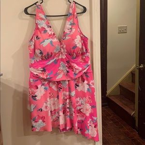 Torrid pink floral a-symmetrical swim one piece